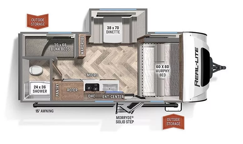22' 2022 Palomino Real Lite 189 w/Slide - Bunk House Floorplan