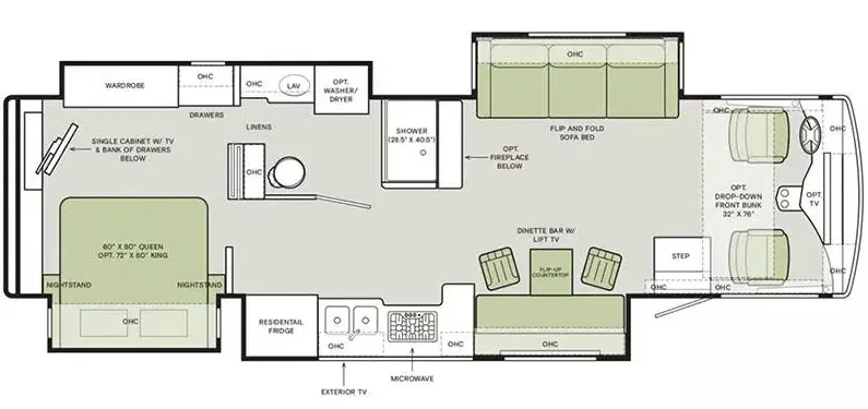 36' 2020 Tiffin Allegro OPEN ROAD 34PA w/3 Slides Floorplan