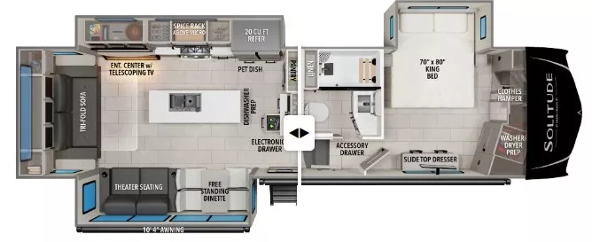 34' 2025 Grand Design Solitude 310GK w/3 Slides Floorplan