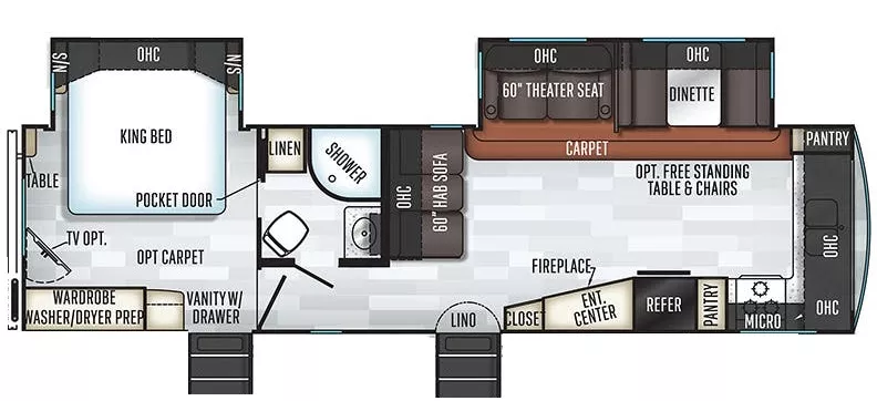 35' 2019 Forest River Rockwood Signature 8335BSS w/2 Slides Floorplan
