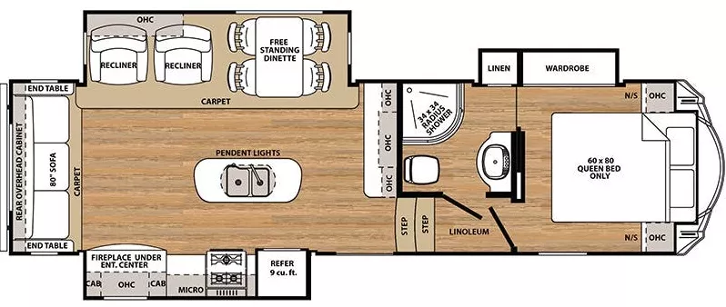 32' 2018 Forest River Sandpiper Ht 3250IK w/3 Slides Floorplan