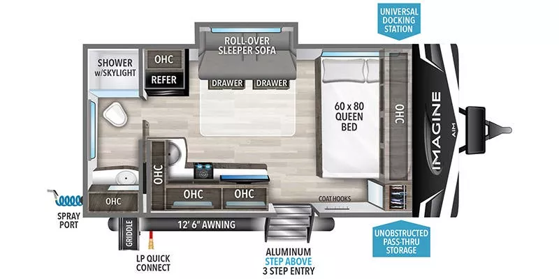 20' 2024 Grand Design Imagine Aim 16ML w/Slide Floorplan