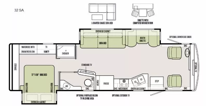 34' 2016 Tiffin Allegro 32SA w/4 Slides Floorplan