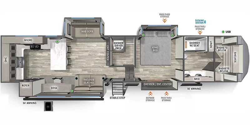 44' 2024 Forest River Sandpiper 3800RK w/4 Slides Floorplan