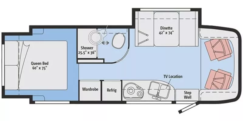 26' 2017 Winnebago Navion 24G w/2 Slides Floorplan