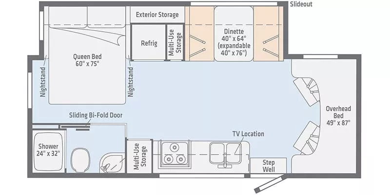 24' 2020 Winnebago Vita 24P w/Slide Floorplan