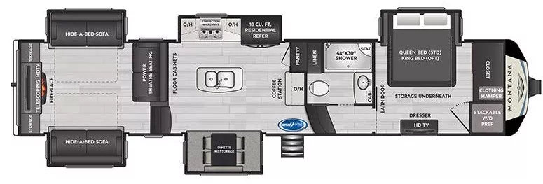 40' 2021 Keystone Montana 3791RD w/5 Slides Floorplan