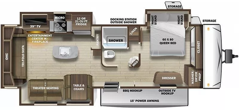 37' 2018 Highland RV Open Range 323RLS w/3 Slides Floorplan