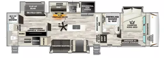 43' 2024 Forest River Sabre 38DBL w/4 Slides Floorplan