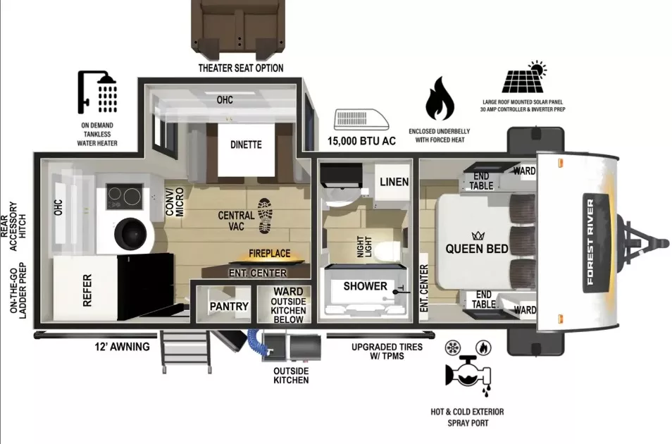 25' 2022 Forest River R-Pod 202 w/Slide Floorplan
