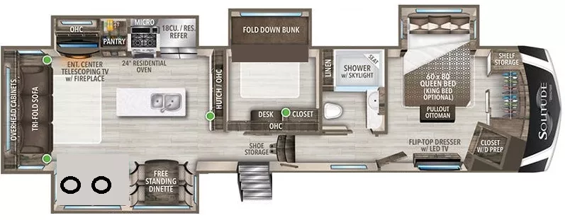 40' 2022 Grand Design Solitude 378MBS w/4 Slides - Bunk House Floorplan