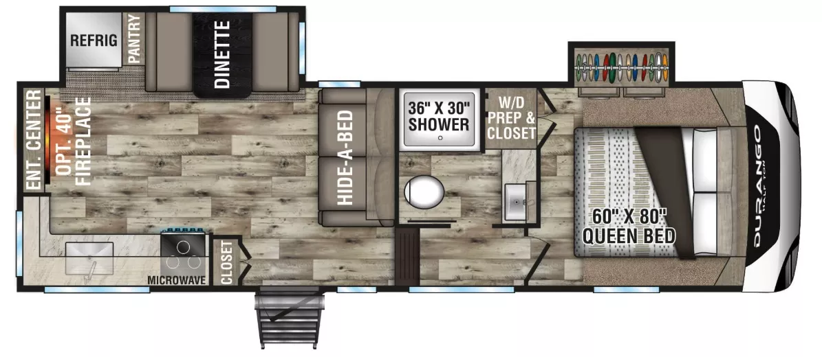 29' 2022 Kz Durango 250RED w/2 Slides Floorplan