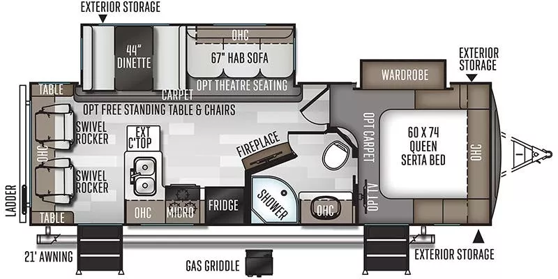 30' 2020 Forest River Rockwood Ultra Lite 2604WS w/2 Slides Floorplan