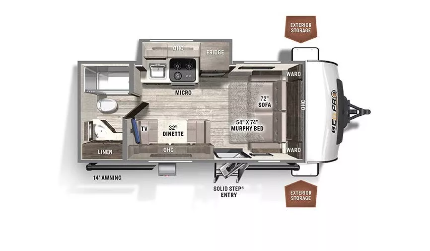 21' 2022 Rockwood Geo Pro G19FDS w/Slide Floorplan
