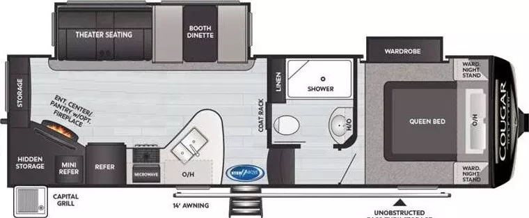 28' 2021 Keystone Cougar Half-Ton 25RES w/2 Slides Floorplan