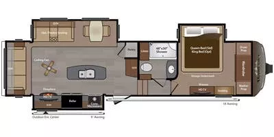 35' 2015 Keystone Montana 3160RL w/3 Slides Floorplan