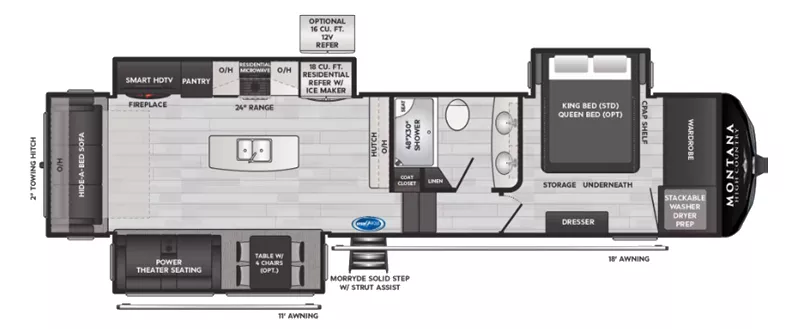 37' 2019 Keystone Montana High Country 331RL w/3 Slides Floorplan