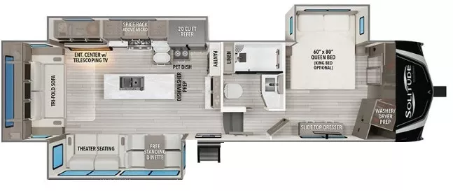 34' 2025 Grand Design Solitude 310GK w/3 Slides Floorplan