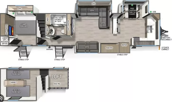 44' 2026 Forest River Campsite 39LA w/4 Slides - Bunk House Floorplan