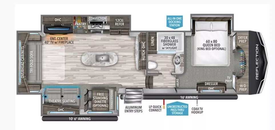 35' 2021 Grand Design Reflection 337RLS w/3 Slides Floorplan
