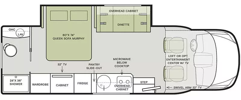 25' 2020 Tiffin Wayfarer 25RW w/Slide Floorplan