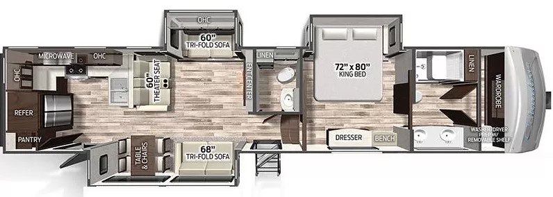 42' 2022 Forest River Palomino Columbus 384RK w/3 Slides Floorplan