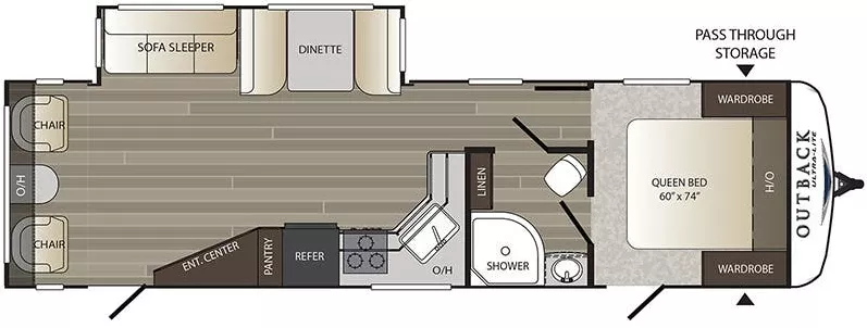 33' 2018 Keystone Outback Ultra-Lite 299URL w/Slide Floorplan