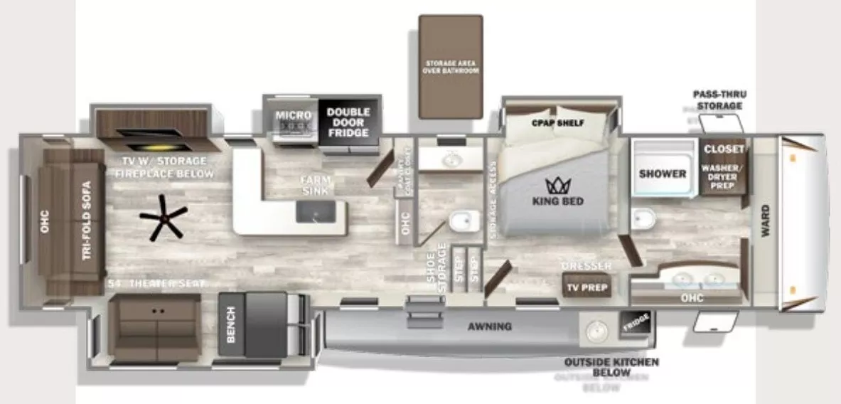 38' 2024 Forest River Sabre 38RLH w/4 Slides Floorplan