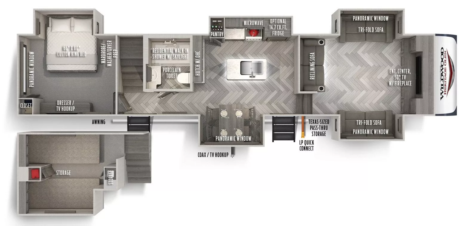 43' 2021 Forest River Heritage Glen 378FL w/5 Slides Floorplan