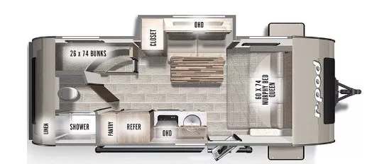 22' 2022 Forest River R-Pod 193 w/Slide - Bunk House Floorplan
