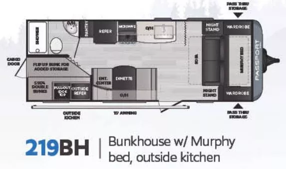 26' 2021 Keystone Passport M-219BH Floorplan