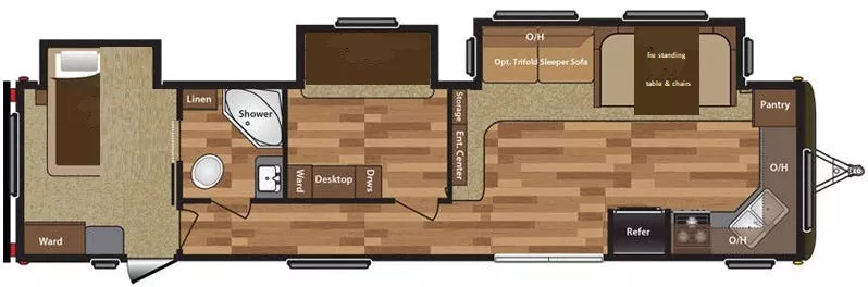 40' 2018 Keystone Hideout Luxury Series 38FKTS w/3 Slides Floorplan