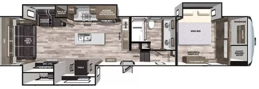 40' 2019 Forest River Cardinal Luxury 3930FBX w/3 Slides Floorplan