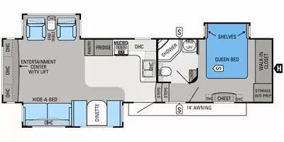 35' 2013 Jayco Premier Eagle 321RLTS w/3 Slides Floorplan