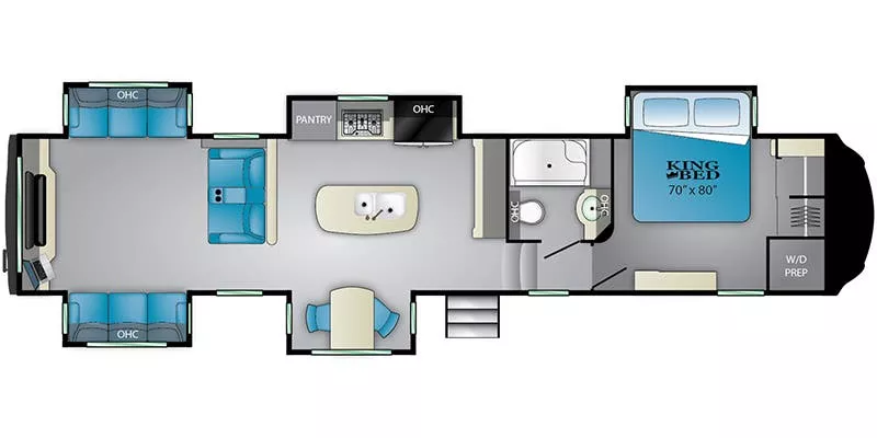 43' 2019 Heartland Bighorn 3970RD w/5 Slides Floorplan