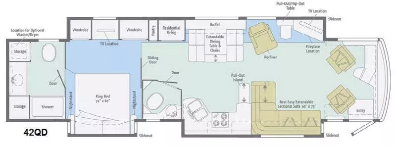 42' 2014 Itasca Ellipse 42QD 450hp N/A w/3 Slides Floorplan