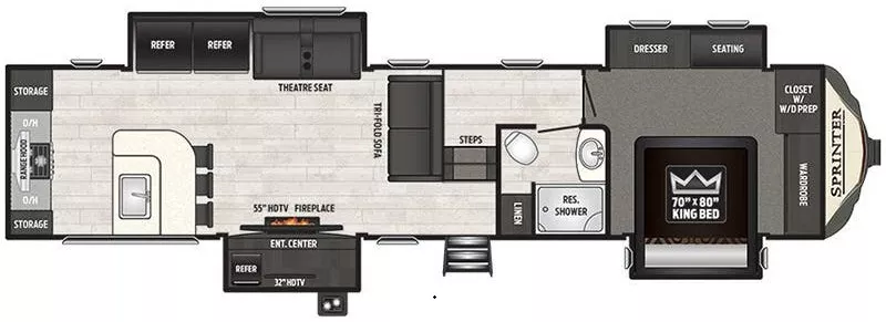 40' 2018 Keystone Sprinter 3551 FWMLS w/4 Slides Floorplan