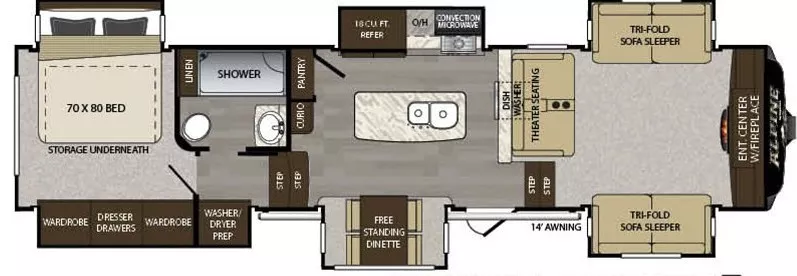 39' 2017 Keystone Alpine 3660FL w/6 Slides Floorplan