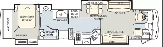 44' 2005 Monaco Executive 43PBQ 500hp Detroit w/4 Slides Floorplan