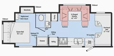 27' 2018 Winnebago Minnie Winnie 26A w/3 Slides Floorplan