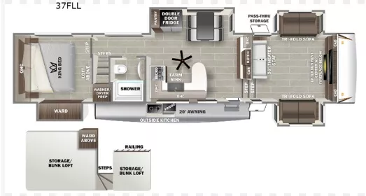 42' 2022 Forest River Sabre Cobalt 37FLL w/4 Slides - Bunk House Floorplan