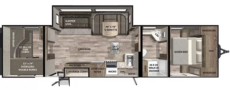 36' 2020 Forest River Vibe 28BH w/Slide - Bunk House Floorplan