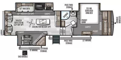 36' 2020 Forest River Flagstaff Classic 8529IKSB w/3 Slides Floorplan