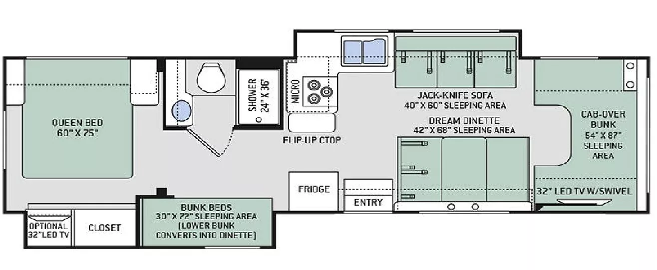 32' 2018 Thor Four Winds 30D w/2 Slides Floorplan