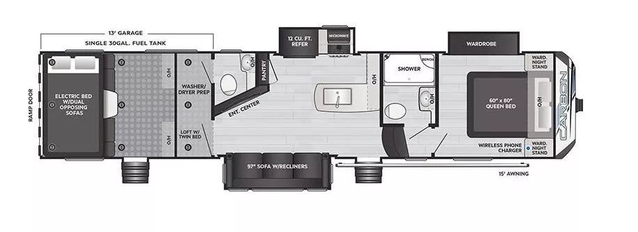 39' 2023 Keystone Carbon M-358 w/3 Slides & Generator  - Toy Hauler Floorplan