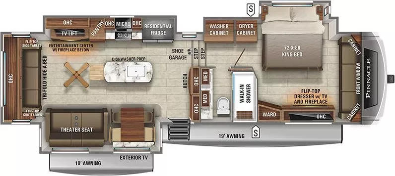 40' 2022 Jayco Pinnacle 36SSWS w/4 Slides Floorplan