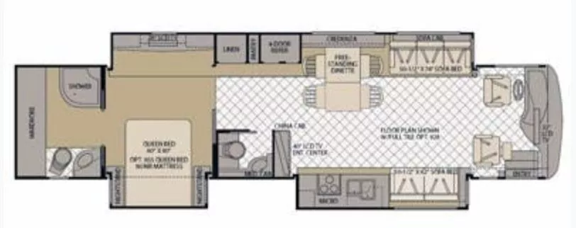 43' 2010 Fleetwood Revolution 42W 400hp Cummins w/3 Slides Floorplan