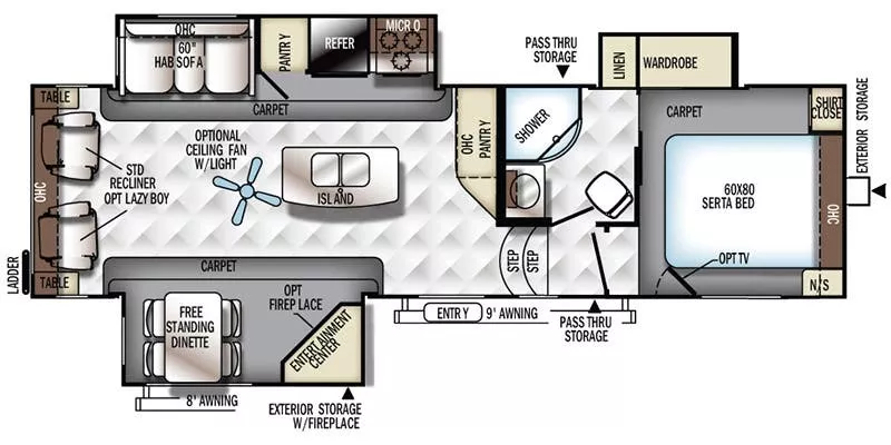 31' 2017 Forest River Signature Ultra Lite 8289WS w/3 Slides Floorplan