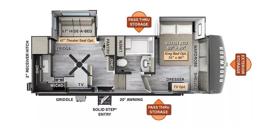 29' 2024 Forest River Rockwood Signature 281RK w/2 Slides Floorplan