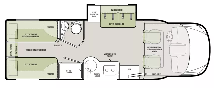 24' 2018 Tiffin Wayfarer 24TW w/Slide Floorplan